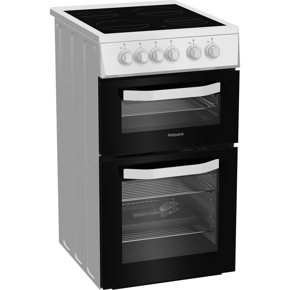Hotpoint HTE5VCW Freestanding Electric Twin Cooker With Ceramic Hob White