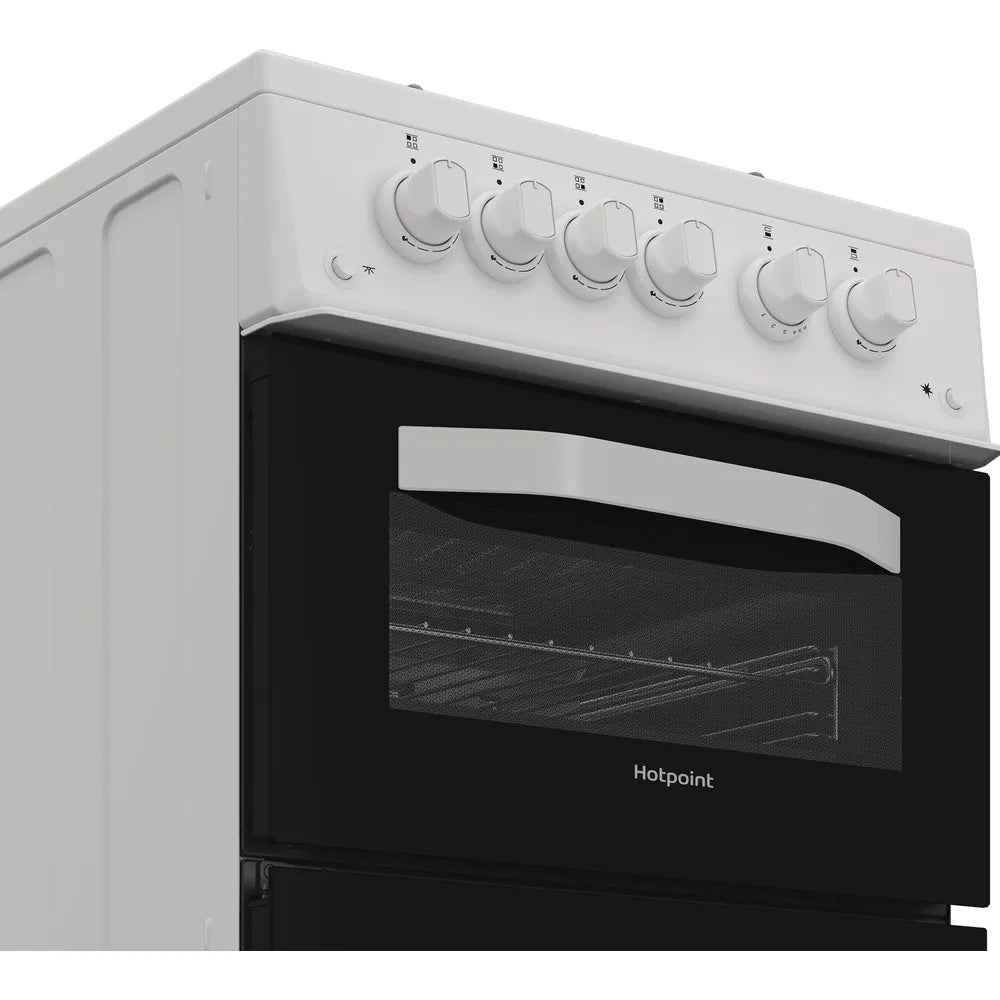 Hotpoint HTG5GCWL 50cm Gas Twin Cooker with Glass Lid White