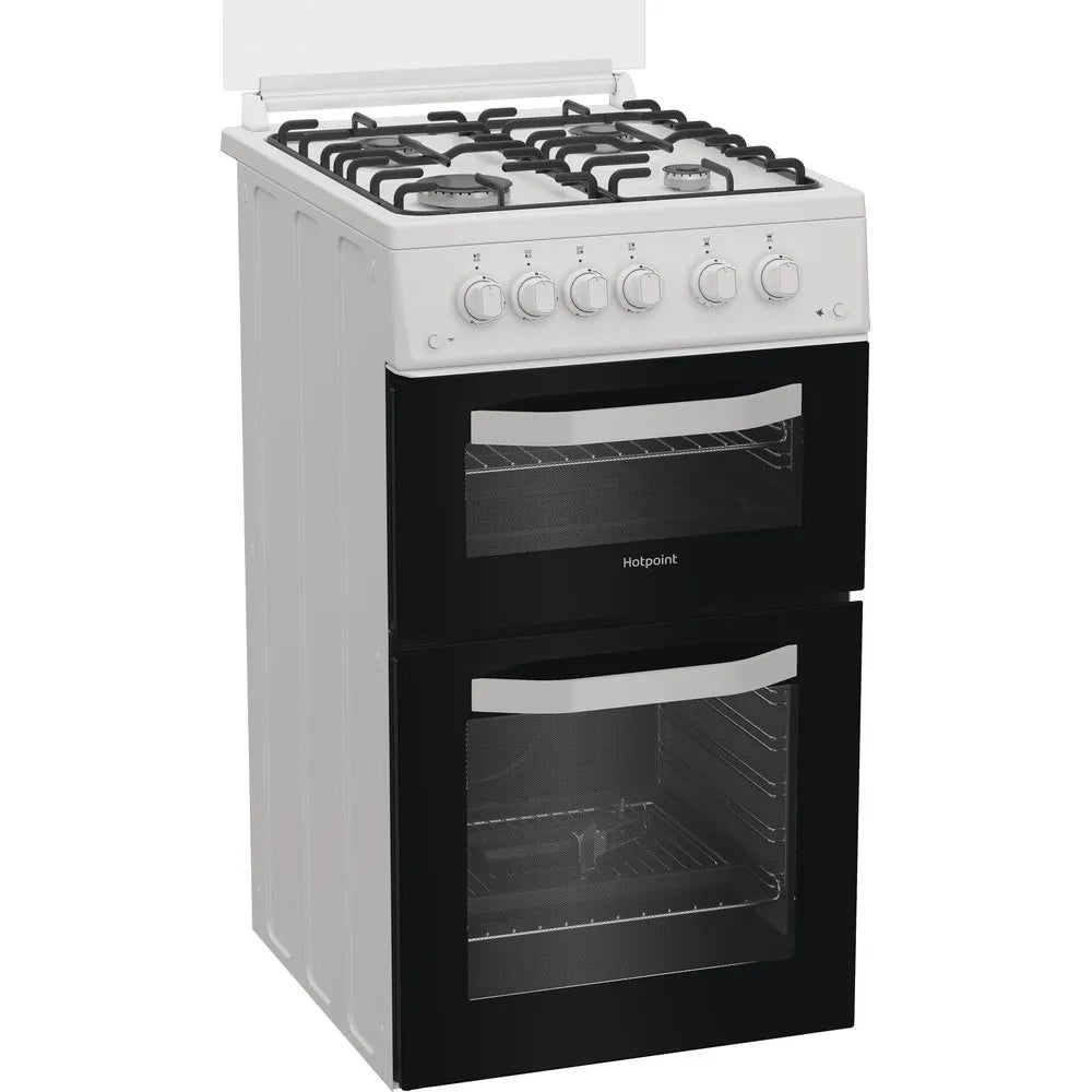 Hotpoint HTG5GCWL 50cm Gas Twin Cooker with Glass Lid White