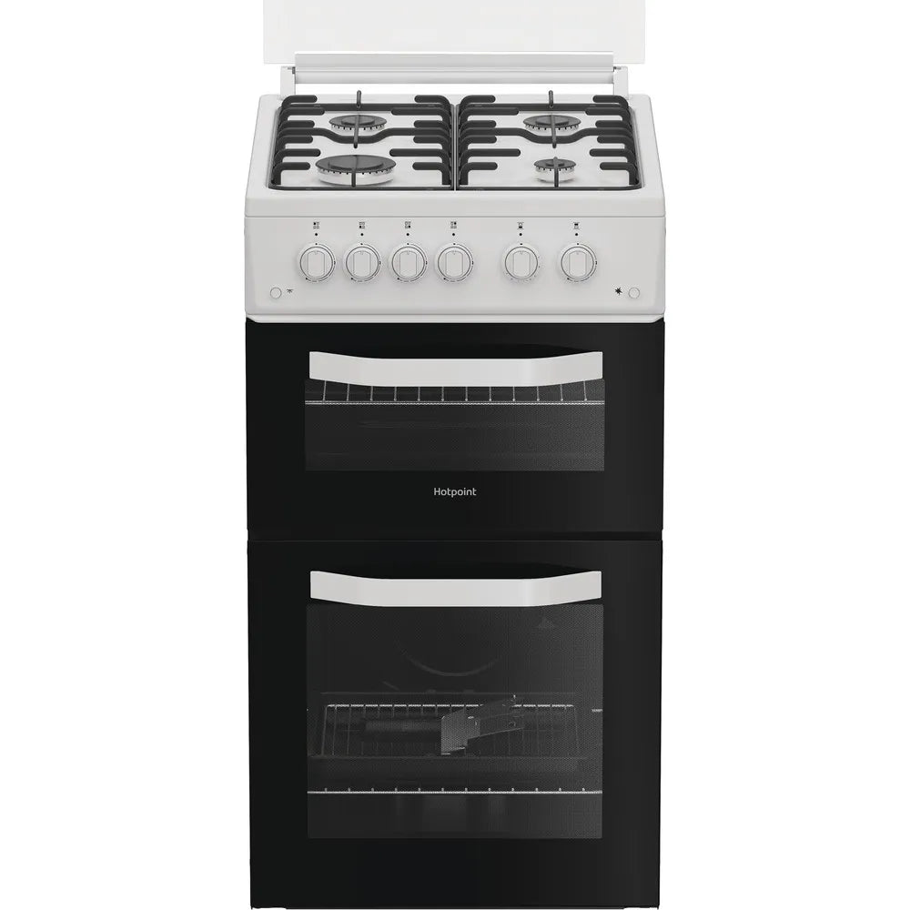 Hotpoint HTG5GCWL 50cm Gas Twin Cooker with Glass Lid White