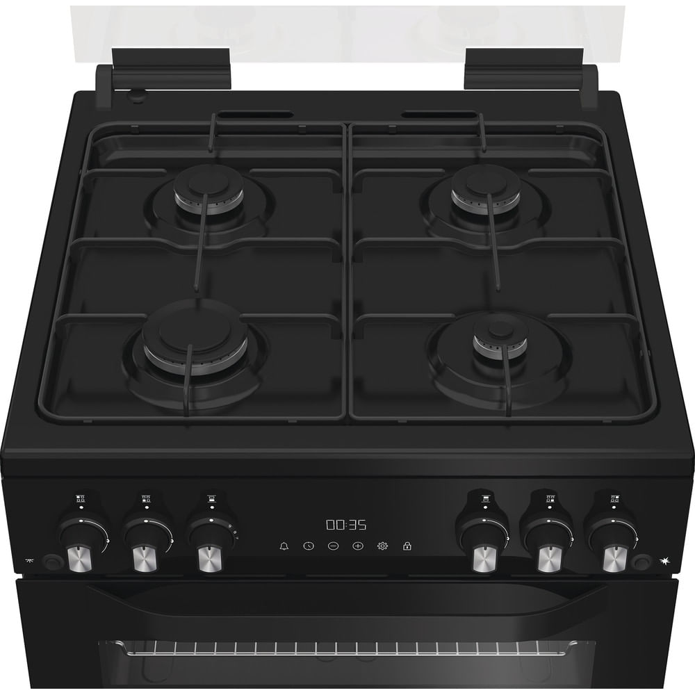 Hotpoint HTG6GDCB1 60cm Gas Twin Cooker with Glass Lid Black
