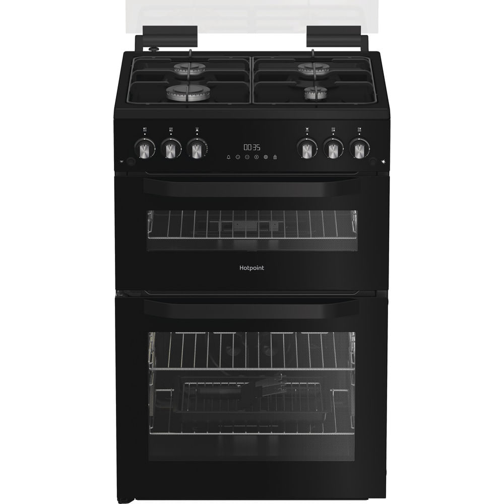 Hotpoint HTG6GDCB1 60cm Gas Twin Cooker with Glass Lid Black