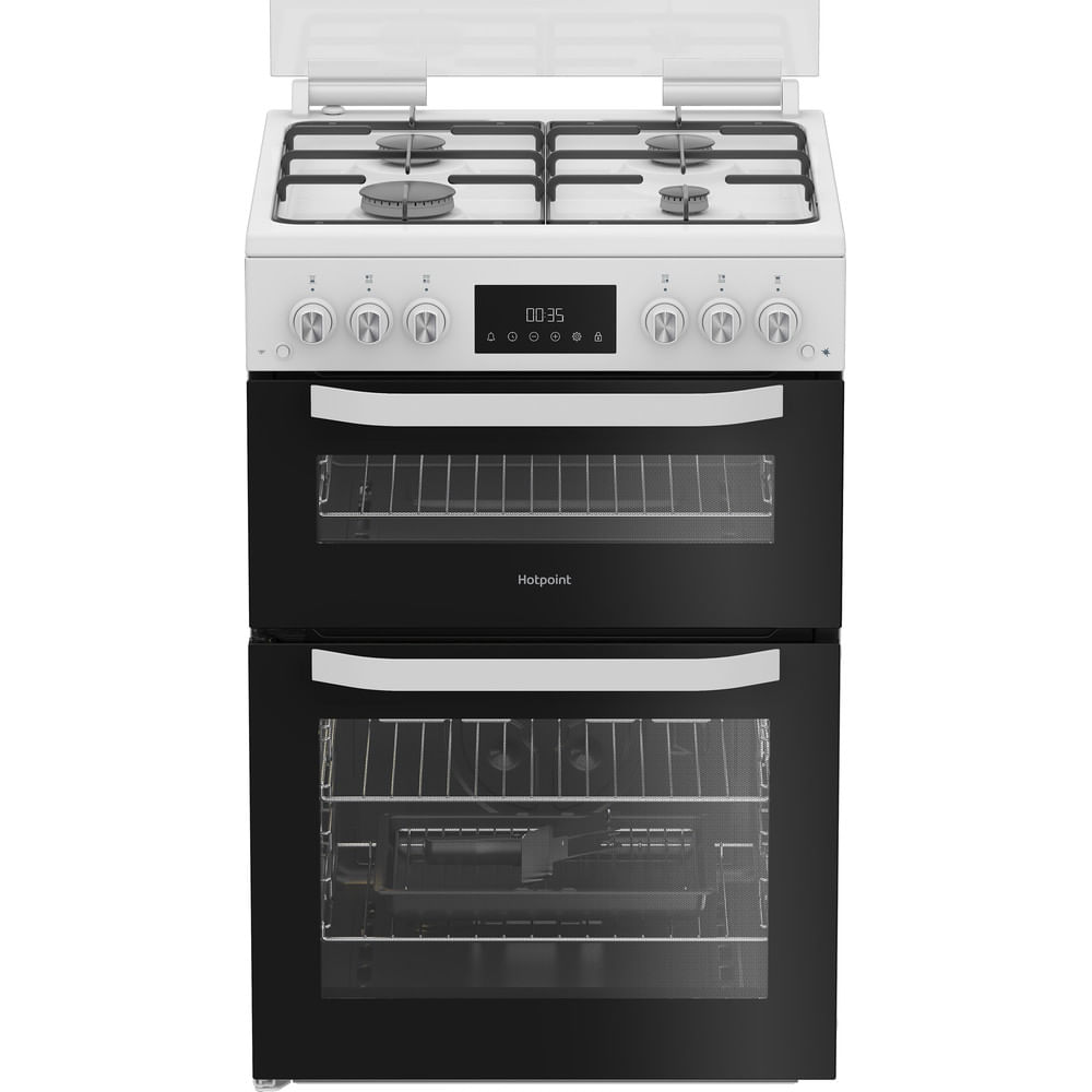 Hotpoint HTG6GDCW Freestanding 60cm Gas Twin Cooker with Glass Lid White