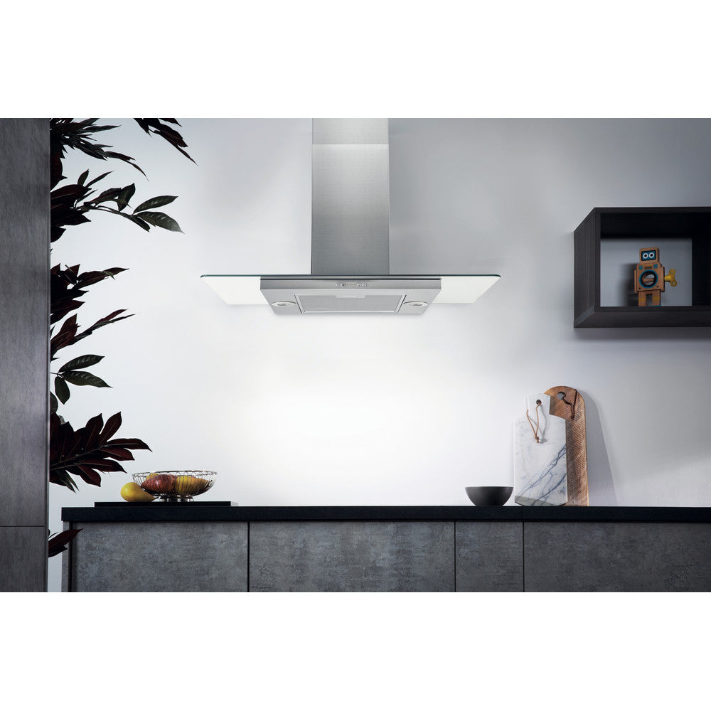 Hotpoint UIF93FLBX 90cm Wide Chimney Island Cooker Hood Stainless Steel