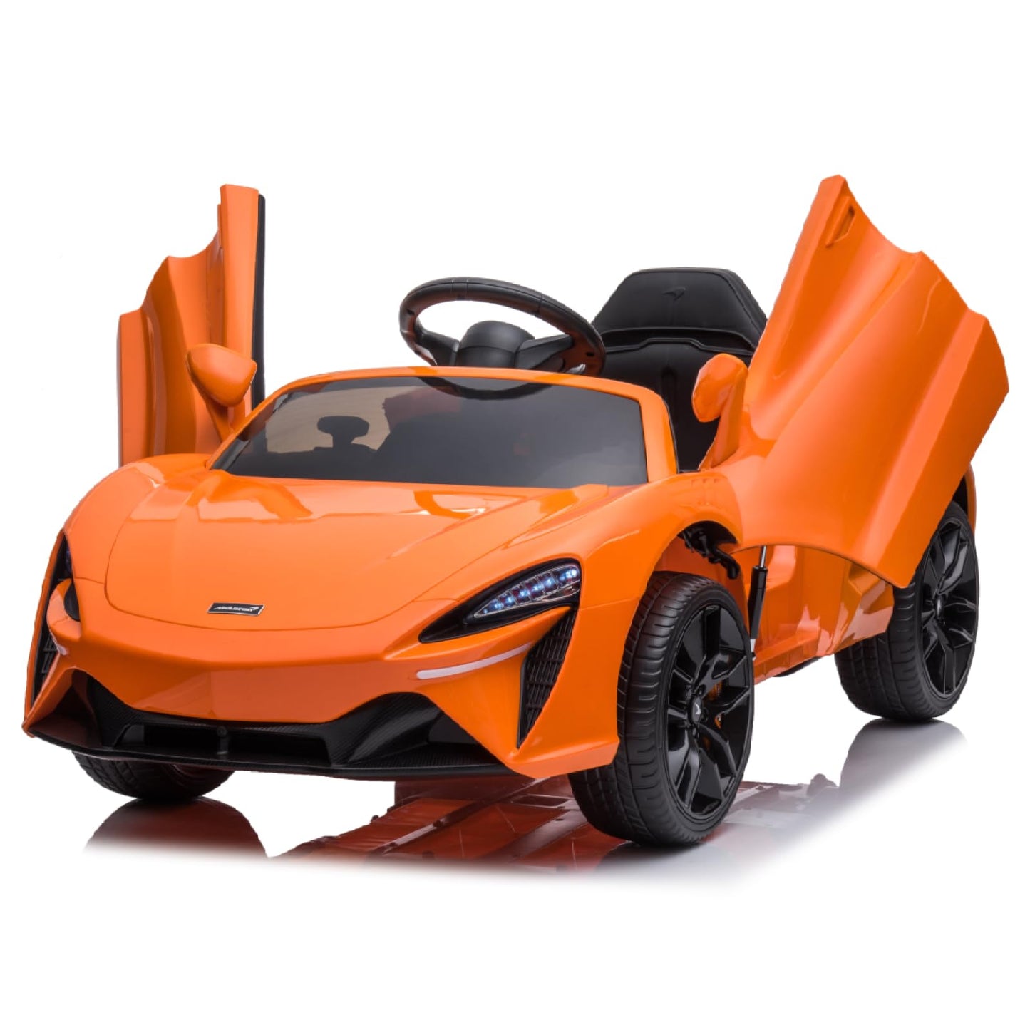 Garvee Ride - P Series: 12V Kids Ride on Car, Licensed Mclaren Battery Powered Electric Car with Remote Control, 3 Speeds, Bluetooth Music, Horn, LED Lights, 4-Wheel Ride on Toys - Orange