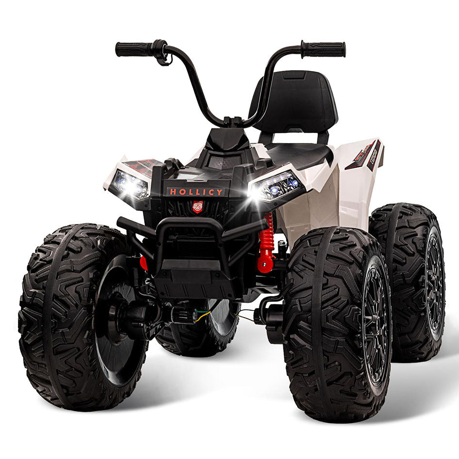 Garvee Ride - P Series: 24V Kids Quad ATV, Ride on Car 4WD Quad Electric Vehicle, 4x80W Powerful Engine, with 7AHx2 Large Battery, Accelerator Handle, EVA Tire, Full Metal Suspension, LED Light, Bluetooth&Music - White