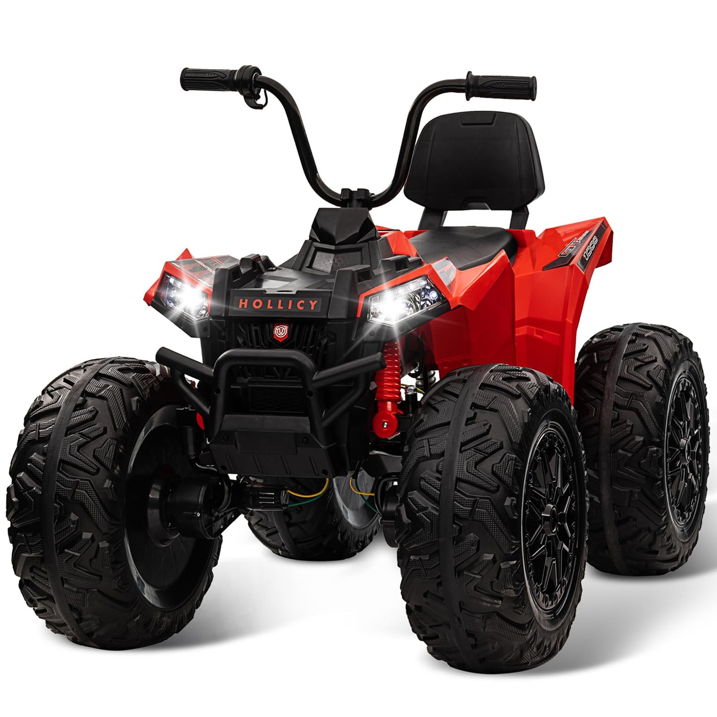 Garvee Ride - P Series: 24V Kids ATV, Ride on Car 4WD Quad Electric Vehicle, 4x80W Powerful Engine, with 7AHx2 Large Battery, Accelerator Handle, EVA Tire, Full Metal Suspension, LED Light, Bluetooth&Music - Red