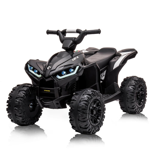 Garvee Ride - P Series: 12V Kids Quad ATV 4 Wheeler, Music, LED Lights, Battery Powered Ride On Toy for Boys Girls, Outdoor Adventure Vehicle Black
