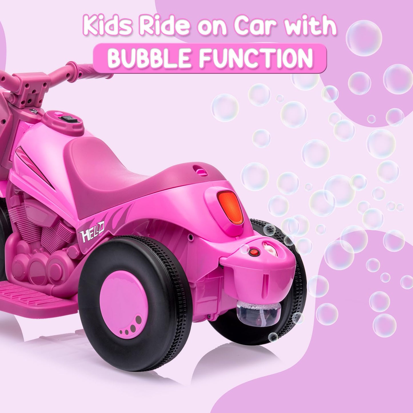 Garvee Ride - P Series: 6V Battery-Powered Electric Motorcycle with 1.9 Mph Speed, Led Headlights, Music, Pedal, Forward/Reverse, 3 Wheels | Motorbike Toy Gift for Toddlers 3 and Up - Pink
