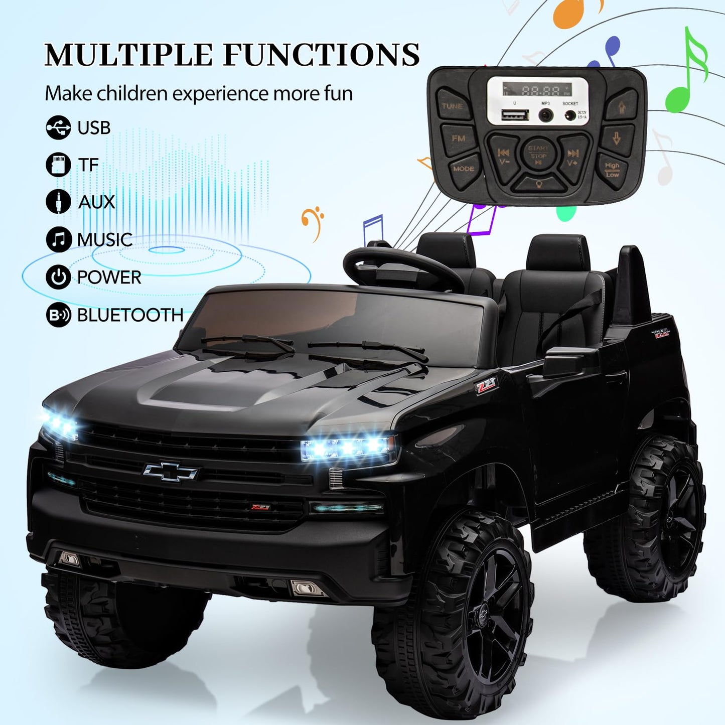 Garvee Ride - P Series: 24V 2-Seater Ride On Car For Kids For 3 - 8 years, Licensed Chevrolet Silverado - Black