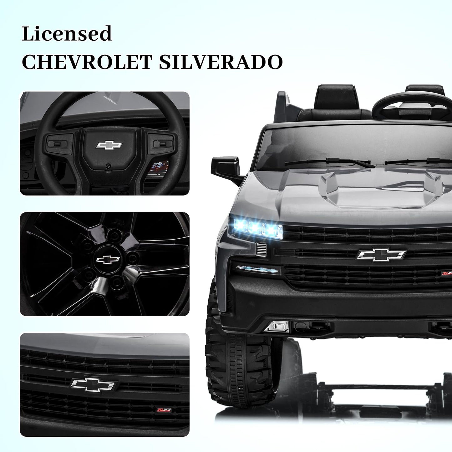 Garvee Ride - P Series: 24V 2-Seater Ride On Car For Kids For 3 - 8 years, Licensed Chevrolet Silverado - Grey