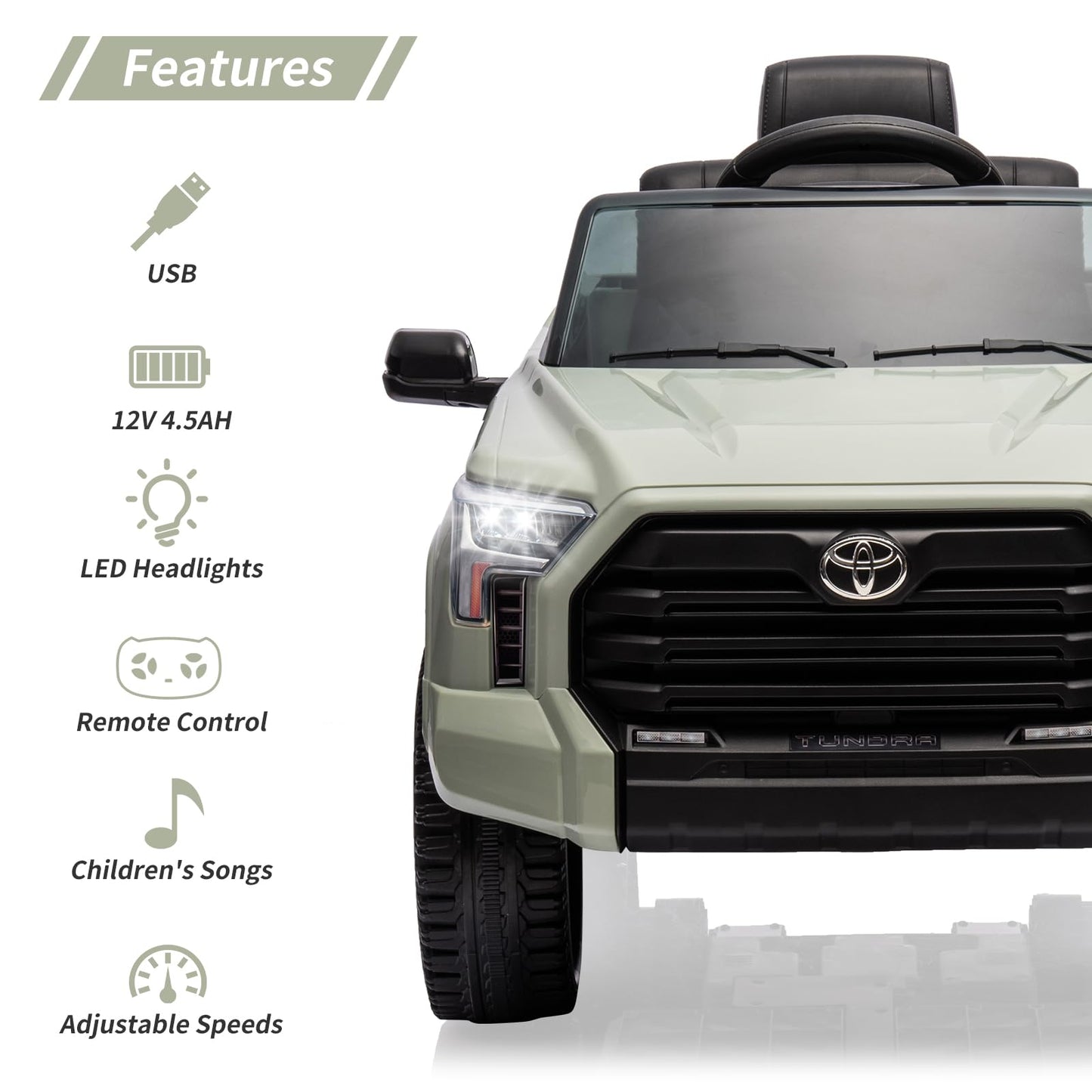 Garvee Ride - P Series: 12V Ride on Car For Kids Age 3+ , Licensed Toyota, with Remote Control, MP3, LED Lights, Suspension System, Double Doors, Safety Belt, Ride On Toys for Boys Girls - Green
