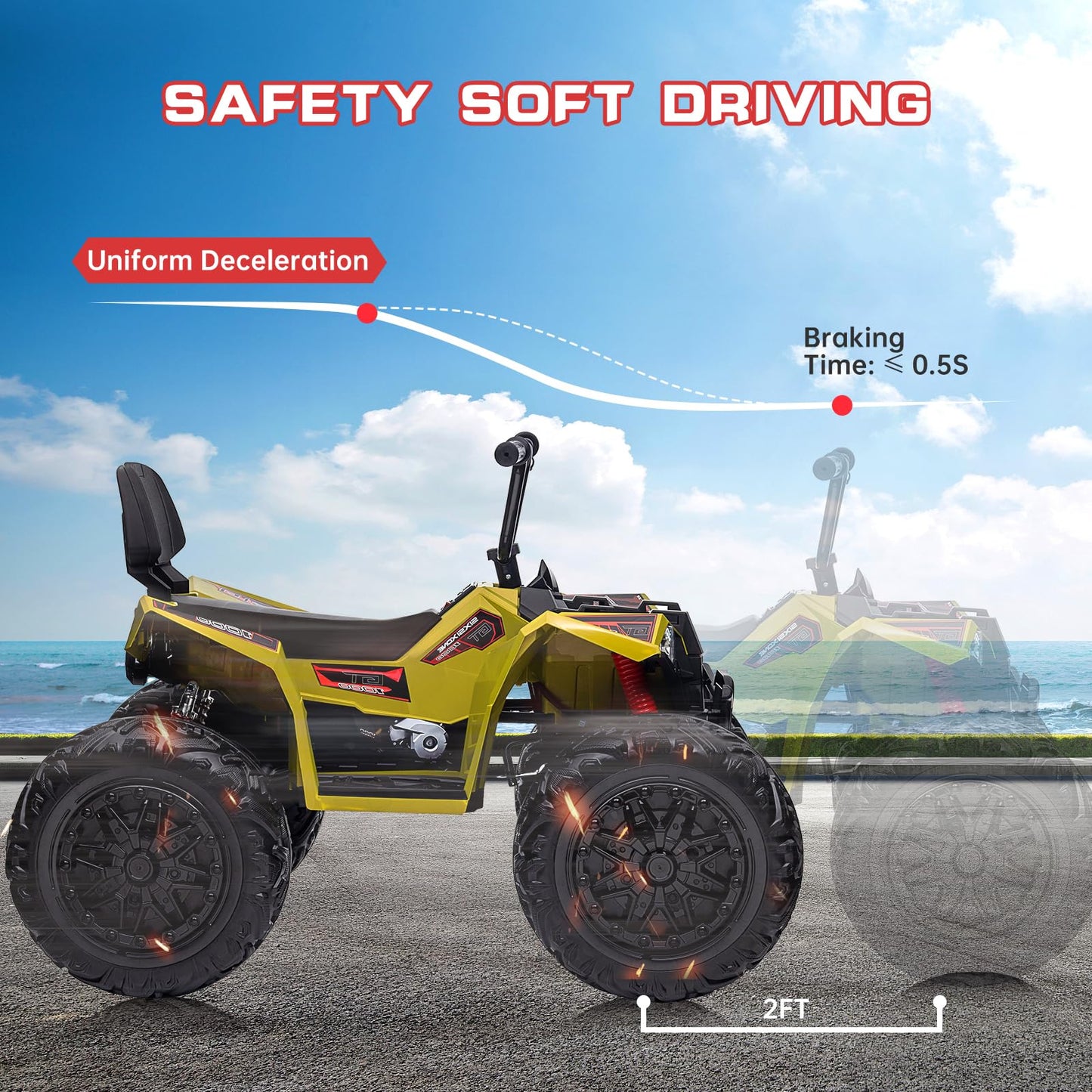 Garvee Ride - P Series: 24V Kids ATV, Ride on Car 4WD Quad Electric Vehicle, 4x80W Powerful Engine, with 7AHx2 Large Battery, Accelerator Handle, EVA Tire, Full Metal Suspension, LED Light, Bluetooth&Music - Green