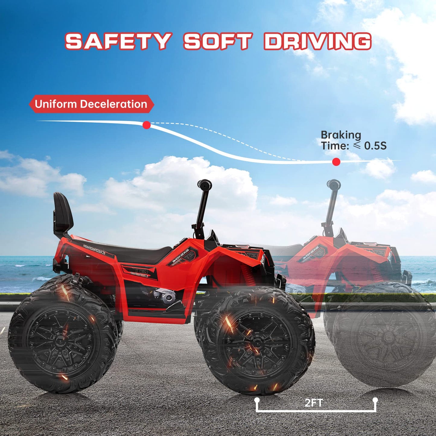 Garvee Ride - P Series: 24V Kids ATV, Ride on Car 4WD Quad Electric Vehicle, 4x80W Powerful Engine, with 7AHx2 Large Battery, Accelerator Handle, EVA Tire, Full Metal Suspension, LED Light, Bluetooth&Music - Red