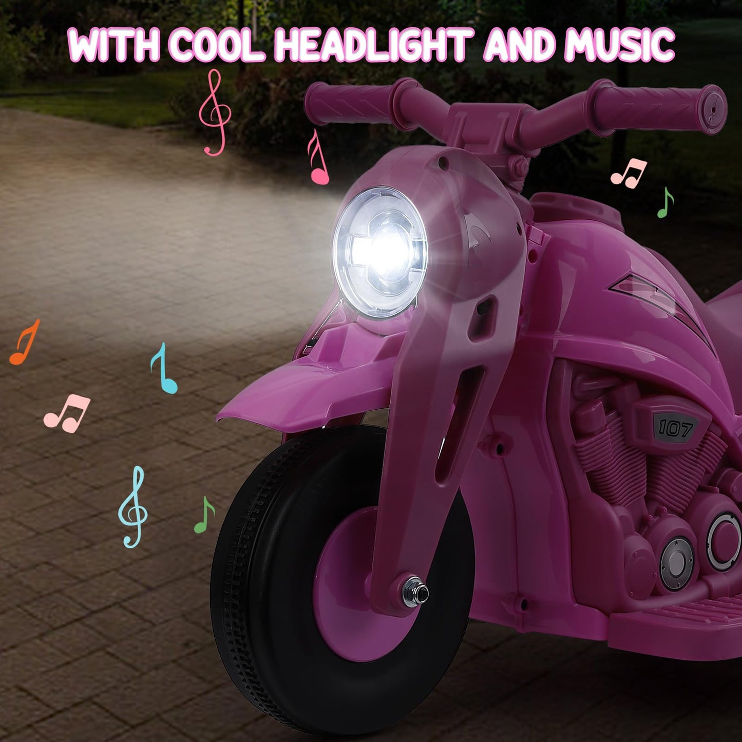 Garvee Ride - P Series: 6V Battery-Powered Electric Motorcycle with 1.9 Mph Speed, Led Headlights, Music, Pedal, Forward/Reverse, 3 Wheels | Motorbike Toy Gift for Toddlers 3 and Up - Pink