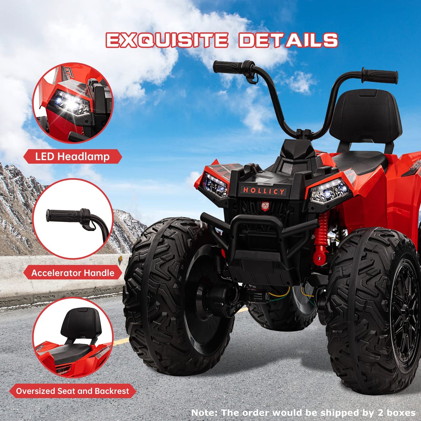 Garvee Ride - P Series: 24V Kids ATV, Ride on Car 4WD Quad Electric Vehicle, 4x80W Powerful Engine, with 7AHx2 Large Battery, Accelerator Handle, EVA Tire, Full Metal Suspension, LED Light, Bluetooth&Music - Red