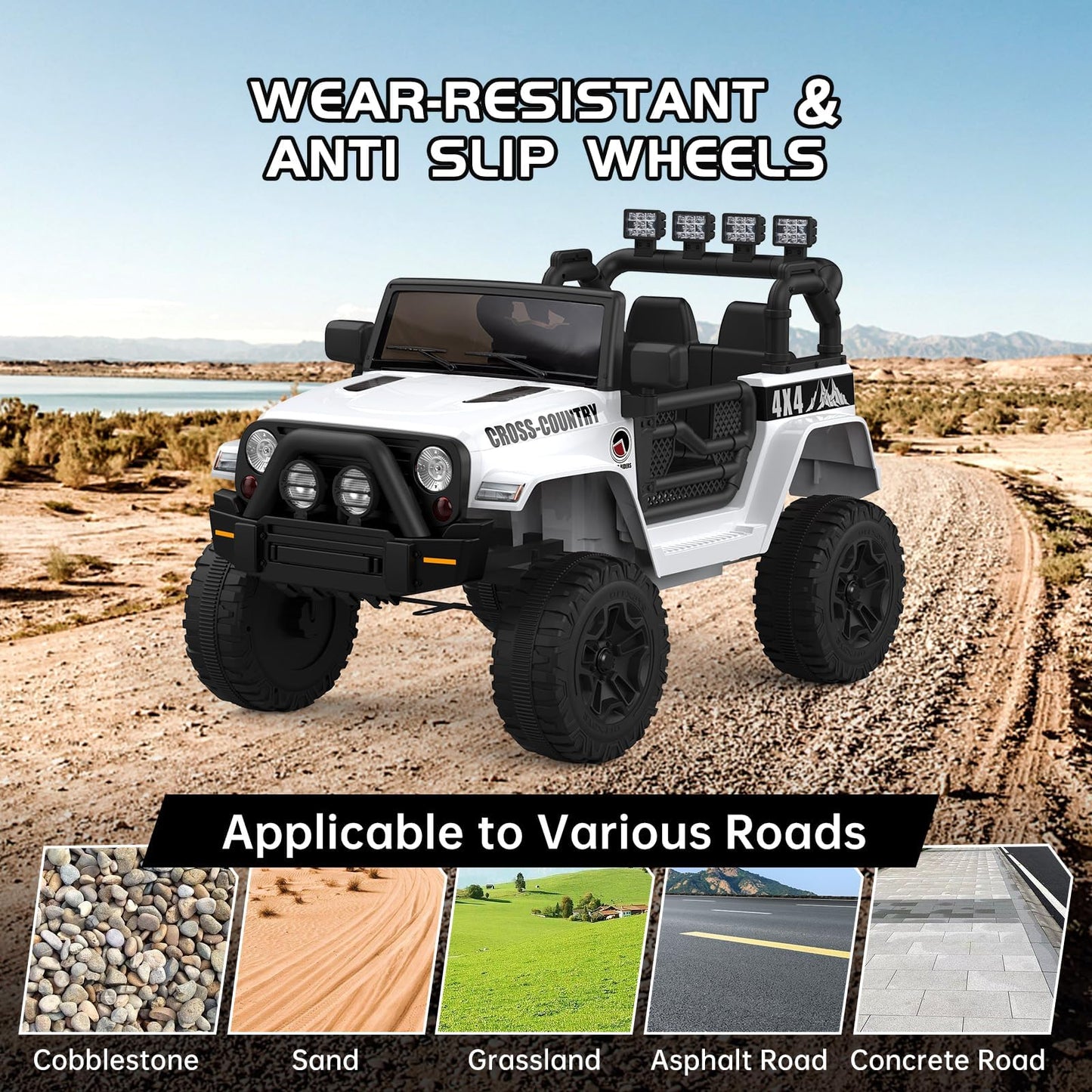 Garvee Ride - P Series: 12V Kids Ride On Truck Car w/Parent Remote Control, Spring Suspension, Led Lights,3 Speed Adjustable, Kids Gift for Boys and Girls - White