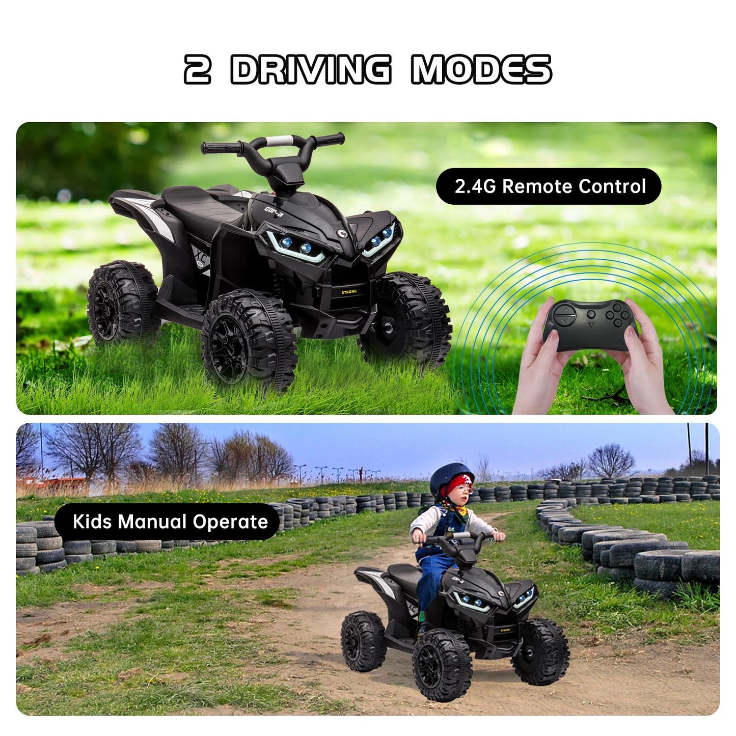 Garvee Ride - P Series: 12V Kids Quad ATV 4 Wheeler, Music, LED Lights, Battery Powered Ride On Toy for Boys Girls, Outdoor Adventure Vehicle Black