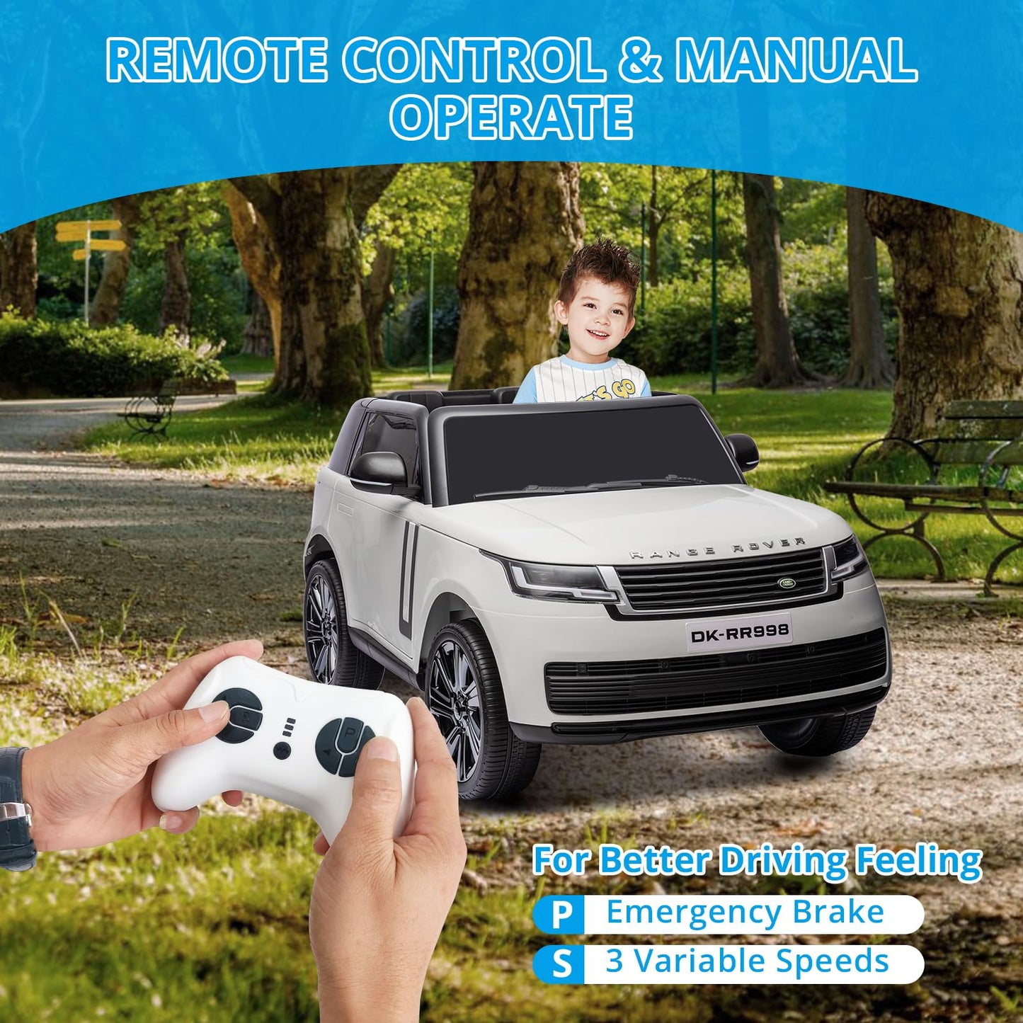 Garvee Ride - P Series: 24V 2-Seater Land Rover Ride-On Car For age 3+, With MP3, 3 Speeds, Remote Control, LED, 4-Wheel Suspension - White