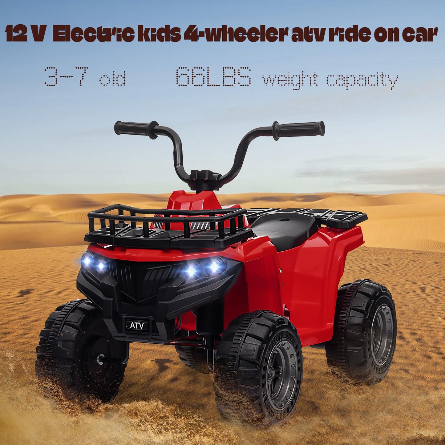 Garvee Ride - P Series: 12V Kids Ride On Electric Quad ATV, Ride Car Toy with Bluetooth Audio,High/Low Speed, LED Headlights, Battery Indicator & Radio Orange - Red