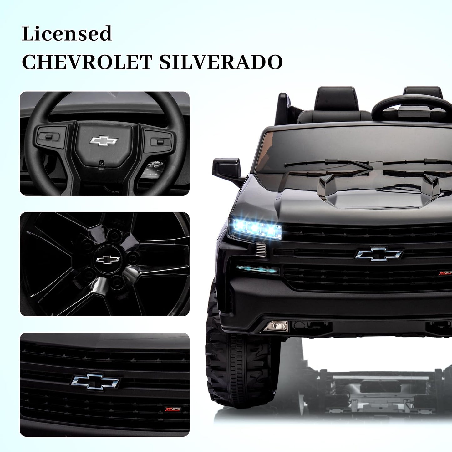 Garvee Ride - P Series: 24V 2-Seater Ride On Car For Kids For 3 - 8 years, Licensed Chevrolet Silverado - Black