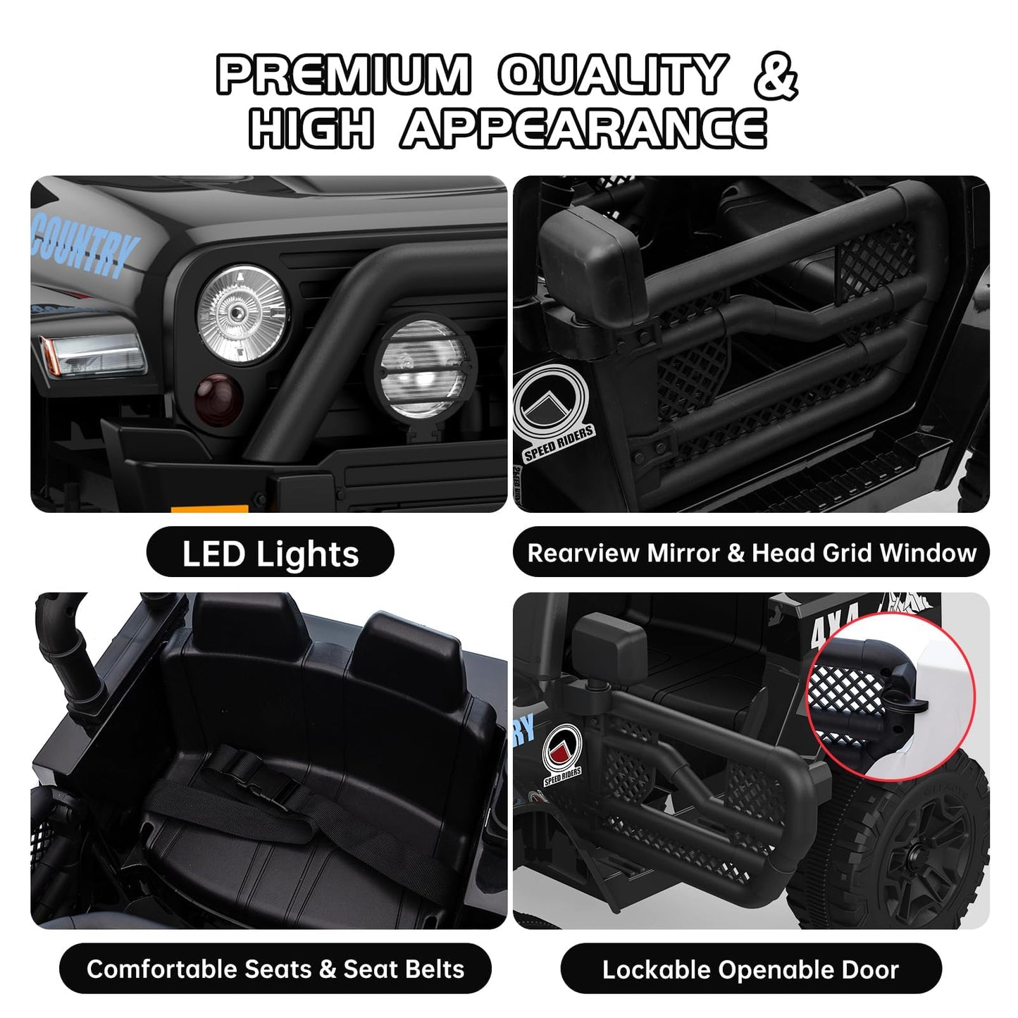 Garvee Ride - P Series: 12V Kids Ride On Truck Car w/Parent Remote Control, Spring Suspension, Led Lights,3 Speed Adjustable, Kids Gift for Boys and Girls - Black