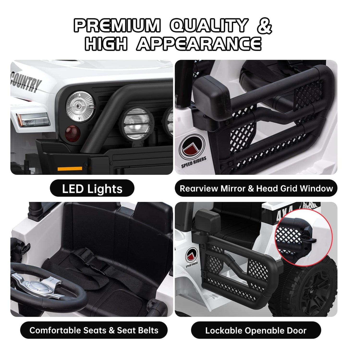 Garvee Ride - P Series: 12V Kids Ride On Truck Car w/Parent Remote Control, Spring Suspension, Led Lights,3 Speed Adjustable, Kids Gift for Boys and Girls - White