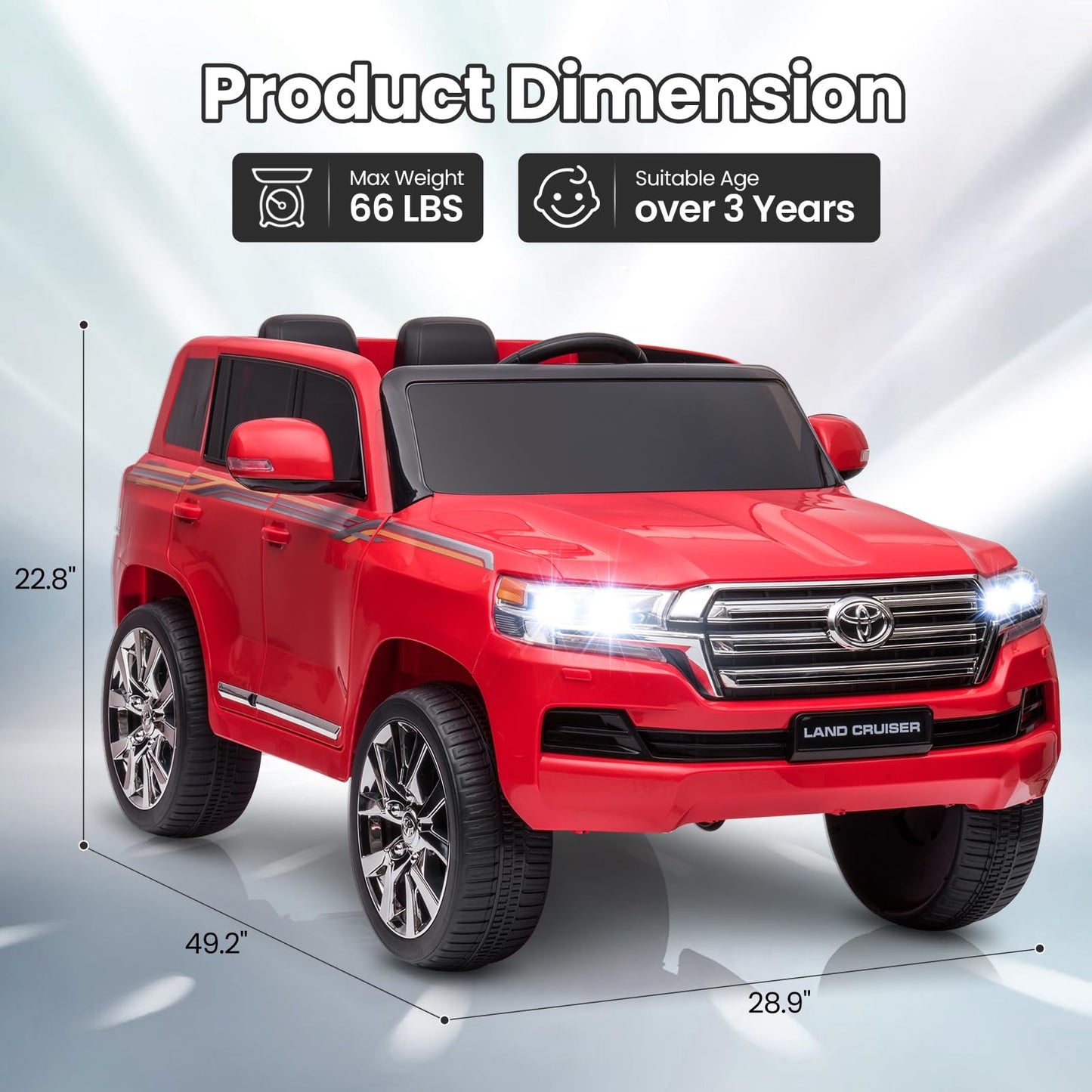 Garvee Ride - P Series: 12V Toyota Land Cruiser Kids' Car: Remote, LED, 3 Speeds, Dual 45W Motors, USB Music, Seat Belt, CPC & ASTM Approved