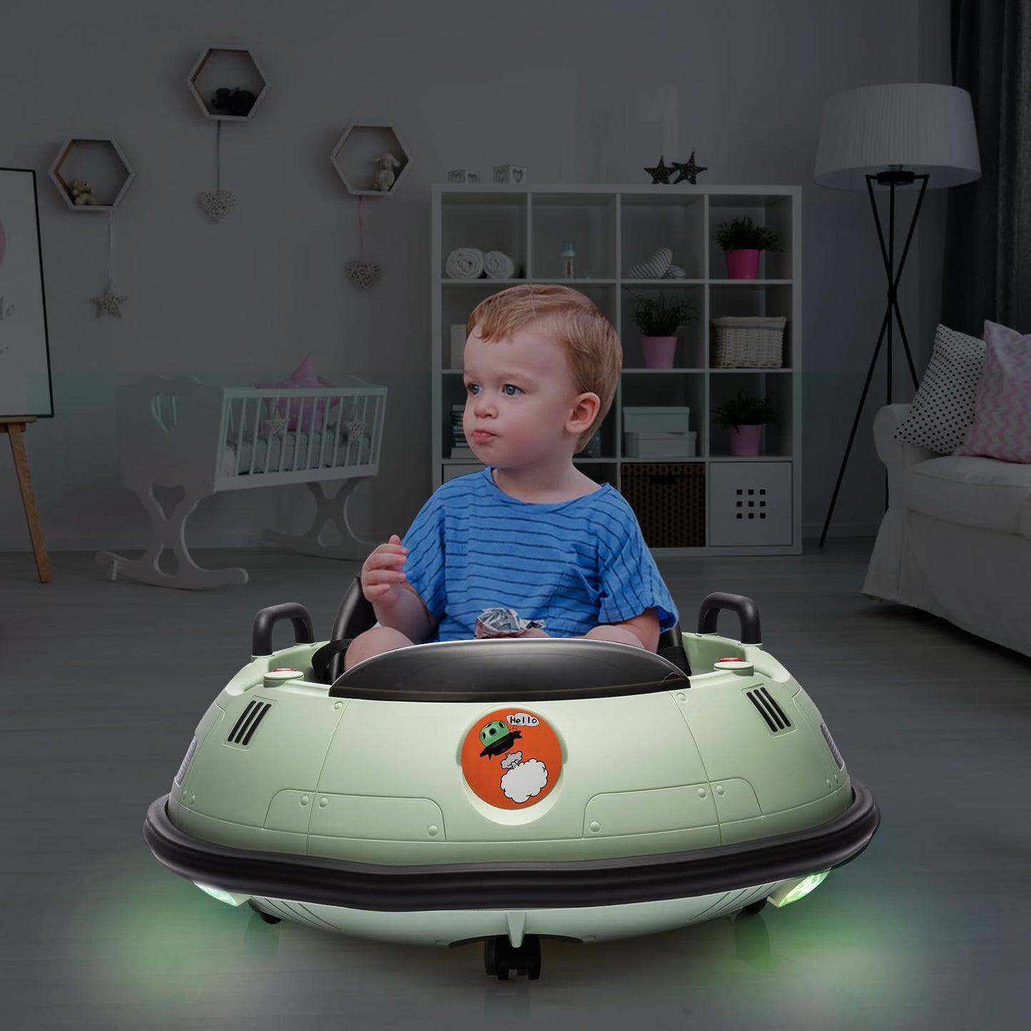 Garvee Ride B Series 12V Electric Ride on Bumper Car for Toddlers, Kids Bumper Car with Remote Control, LED Lights & 360 Degree Spin, Indoor and Outdoor for 18+ Months Kids - Green