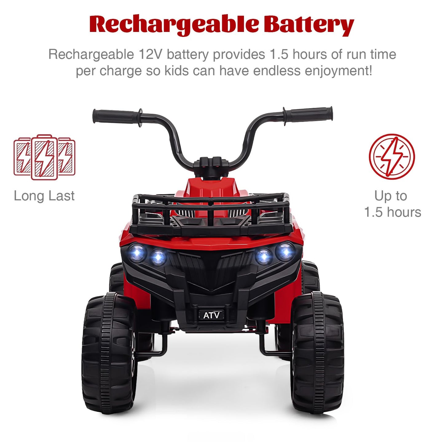 Garvee Ride - P Series: 12V Kids Ride On Electric Quad ATV, Ride Car Toy with Bluetooth Audio,High/Low Speed, LED Headlights, Battery Indicator & Radio Orange - Red