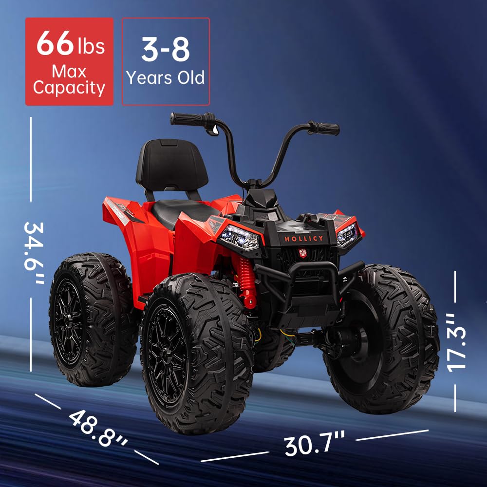 Garvee Ride - P Series: 24V Kids ATV, Ride on Car 4WD Quad Electric Vehicle, 4x80W Powerful Engine, with 7AHx2 Large Battery, Accelerator Handle, EVA Tire, Full Metal Suspension, LED Light, Bluetooth&Music - Red
