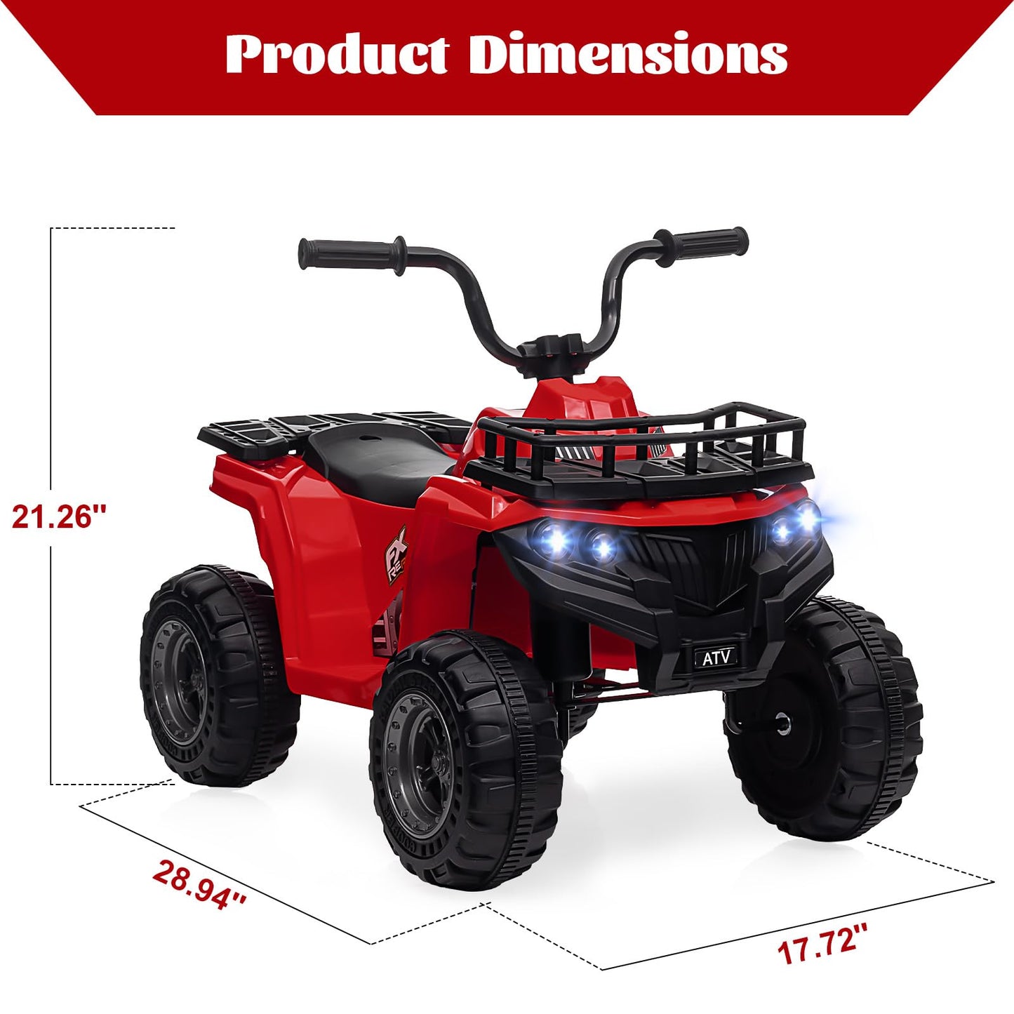 Garvee Ride - P Series: 12V Kids Ride On Electric Quad ATV, Ride Car Toy with Bluetooth Audio,High/Low Speed, LED Headlights, Battery Indicator & Radio Orange - Red