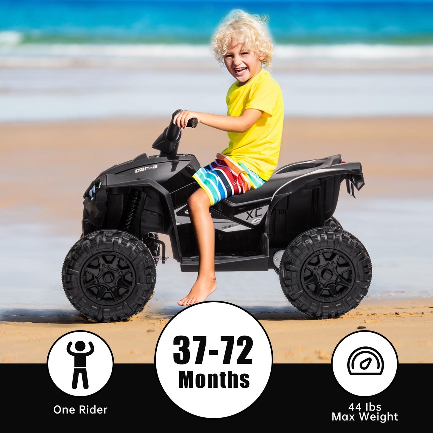Garvee Ride - P Series: 12V Kids Quad ATV 4 Wheeler, Music, LED Lights, Battery Powered Ride On Toy for Boys Girls, Outdoor Adventure Vehicle Black