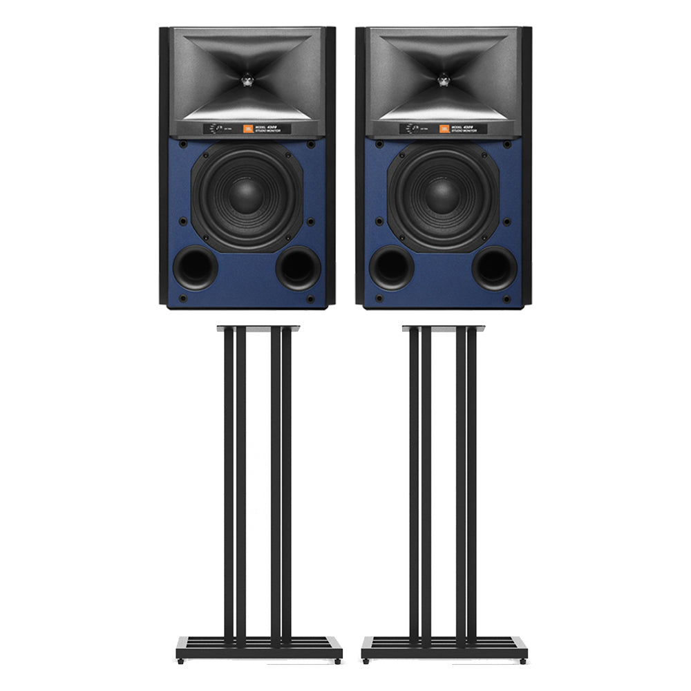 JBL 4309 High Performance Studio Monitor Bookshelf Speakers with JS-65 Stands Pair - Black