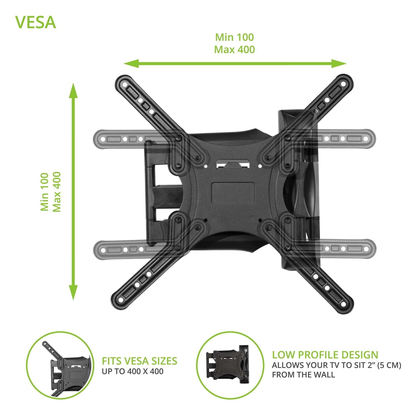 Kanto M300 Full Motion Wall Mount for 26-55 inch TVs Black