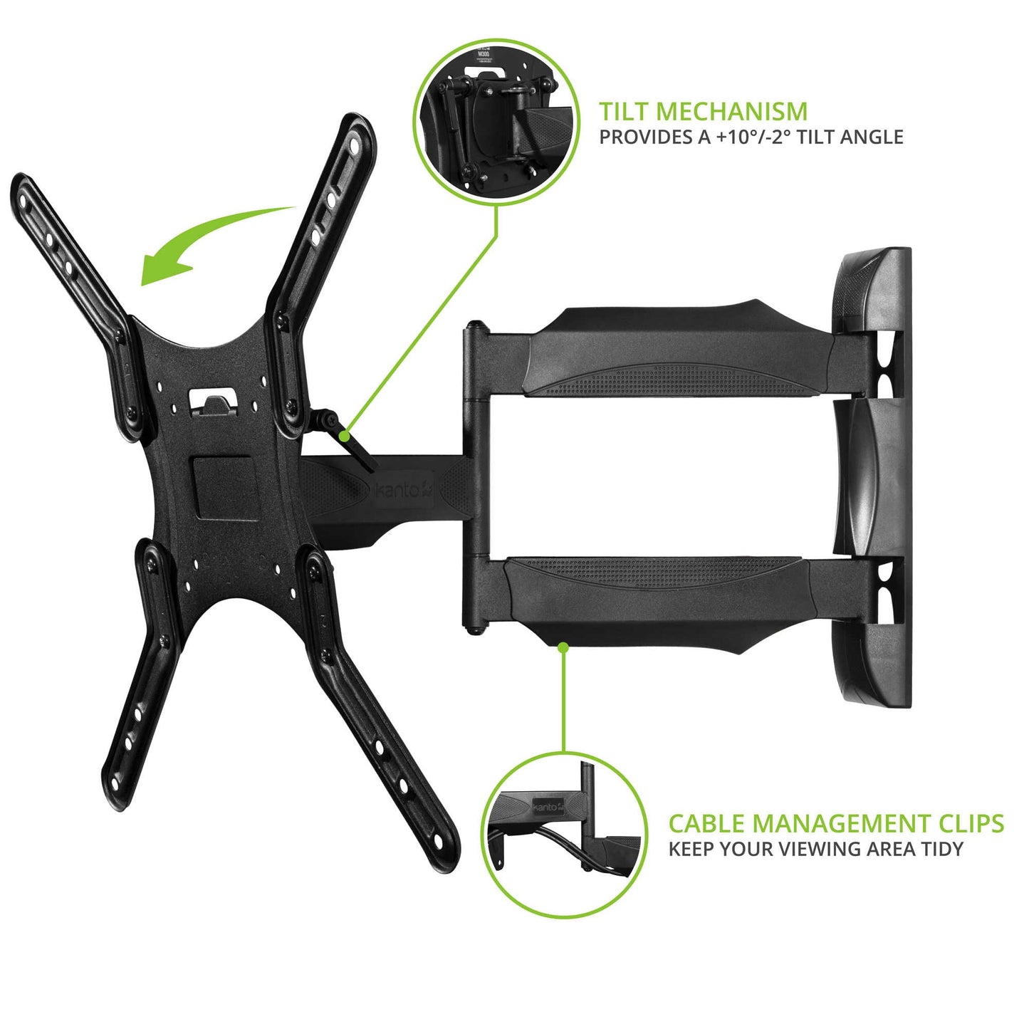 Kanto M300 Full Motion Wall Mount for 26-55 inch TVs Black