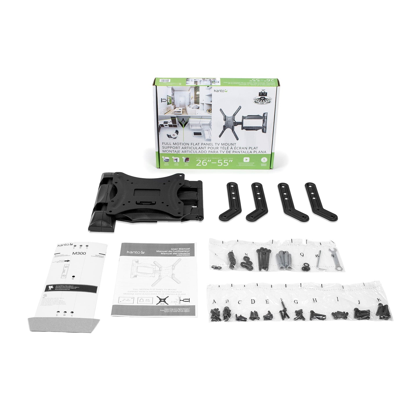 Kanto M300 Full Motion Wall Mount for 26-55 inch TVs Black