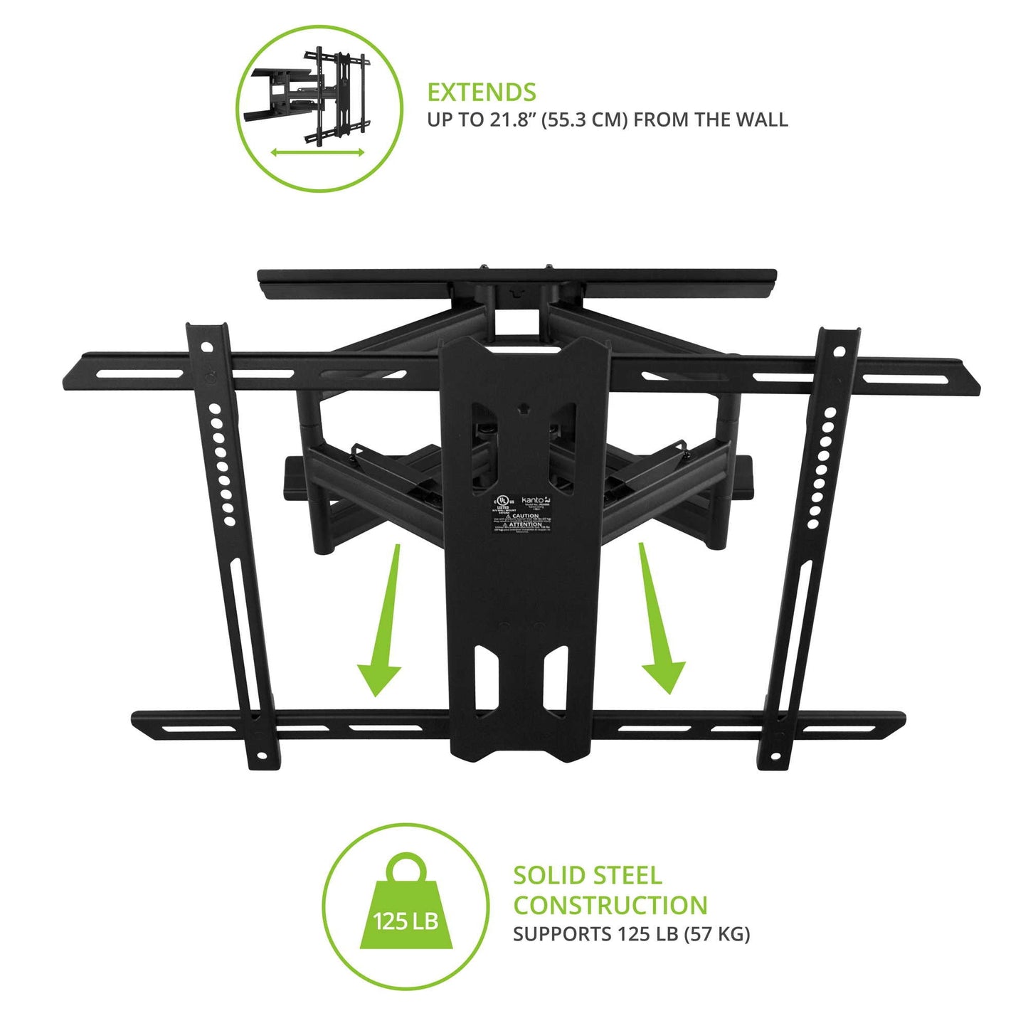Kanto PDX650 Full Motion TV Wall Mount for 37 to 75 inch TVs Black