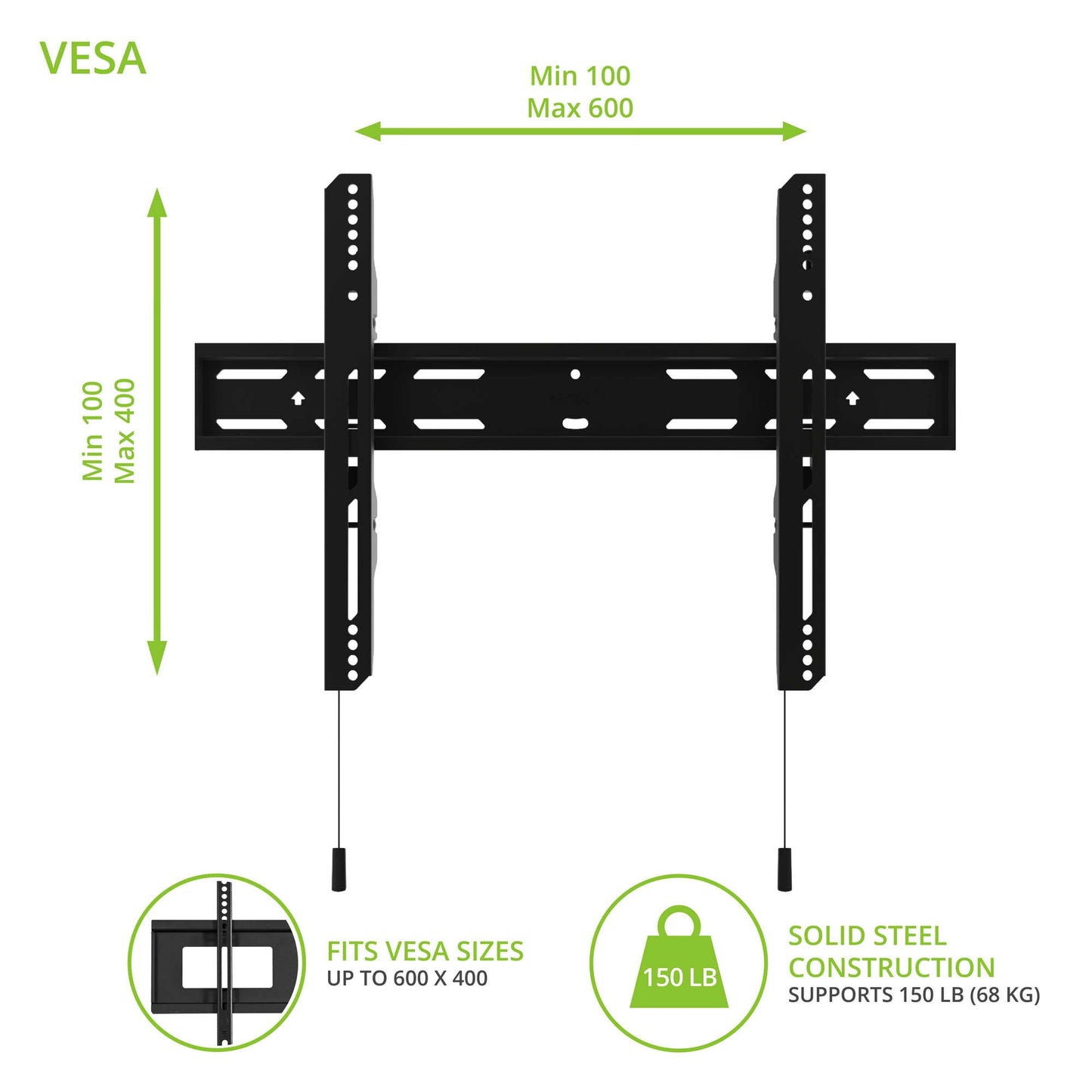 Kanto PF300 Fixed Low-profile TV Wall Mount for 32 to 90 inch TVs Black