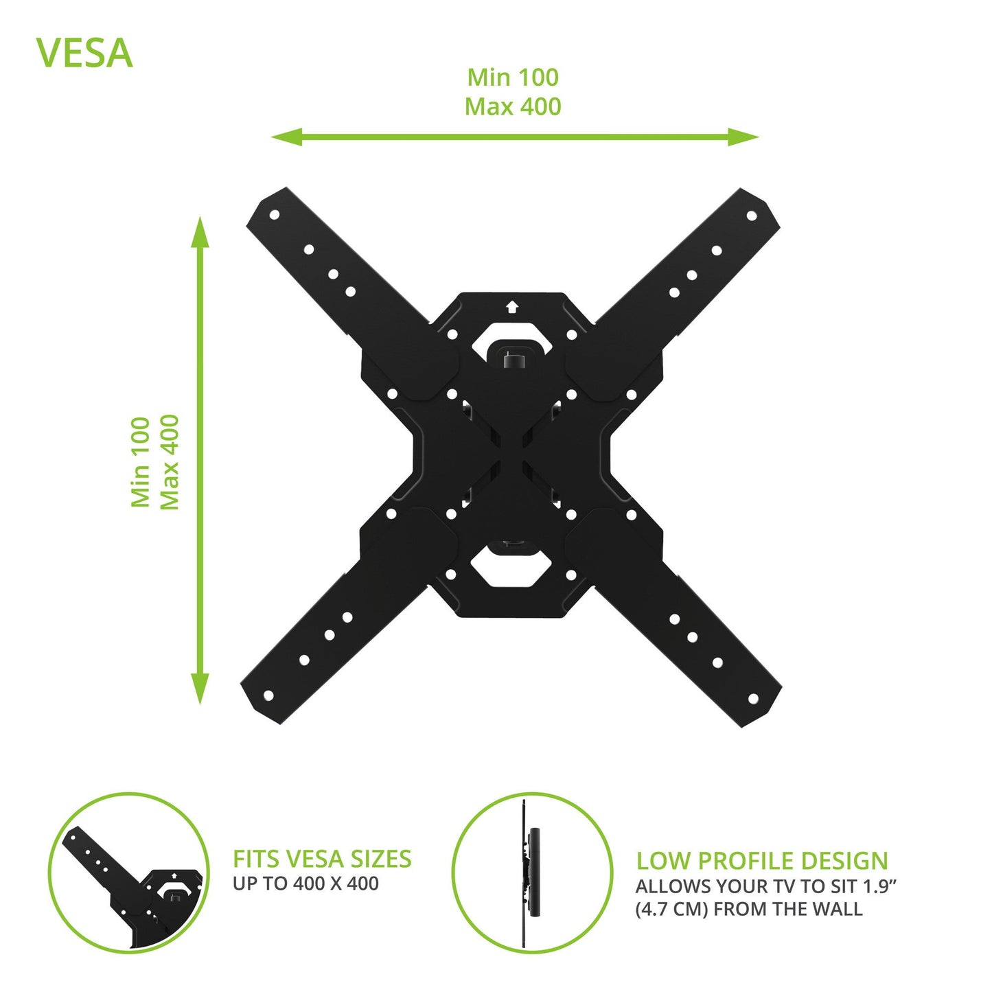 Kanto PS300 Full Motion TV Wall Mount for 26 to 60 inch TVs Black