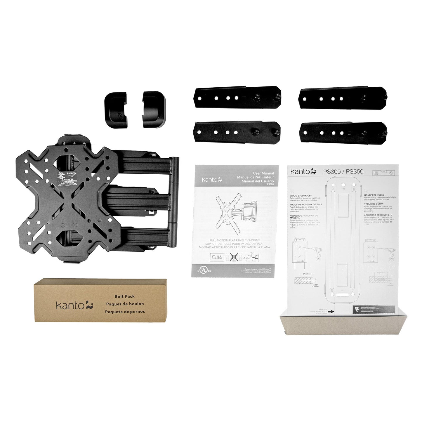 Kanto PS300 Full Motion TV Wall Mount for 26 to 60 inch TVs Black
