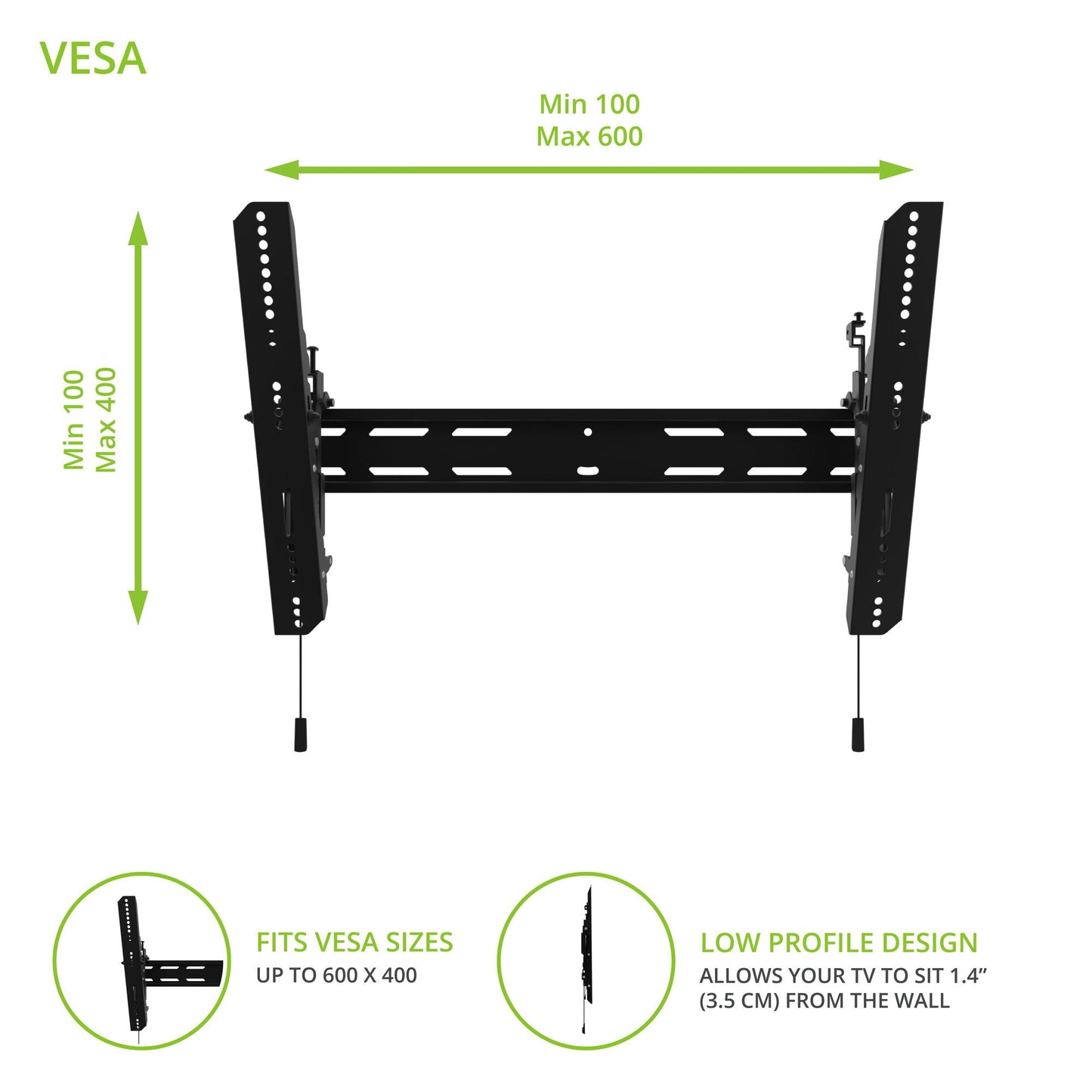 Kanto PT300 Tilting TV Mount for 32 to 90 inch TVs Black