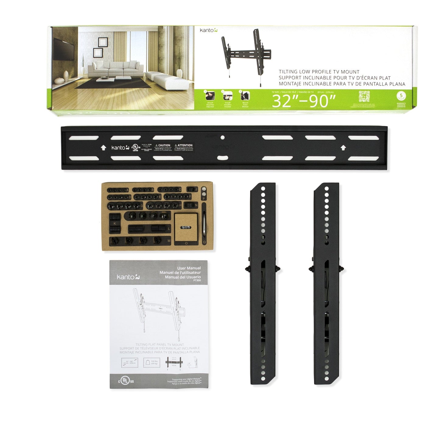 Kanto PT300 Tilting TV Mount for 32 to 90 inch TVs Black