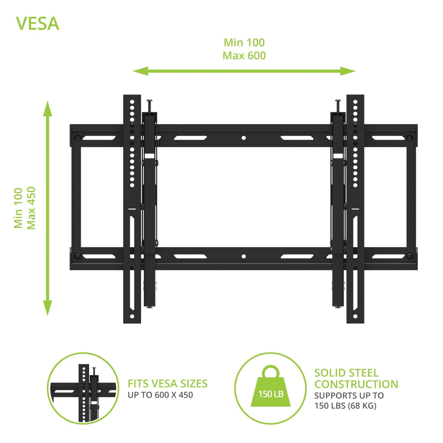 Kanto TE300 Extend And Tilting TV Wall Mount for 43 to 90 inch TVs Black