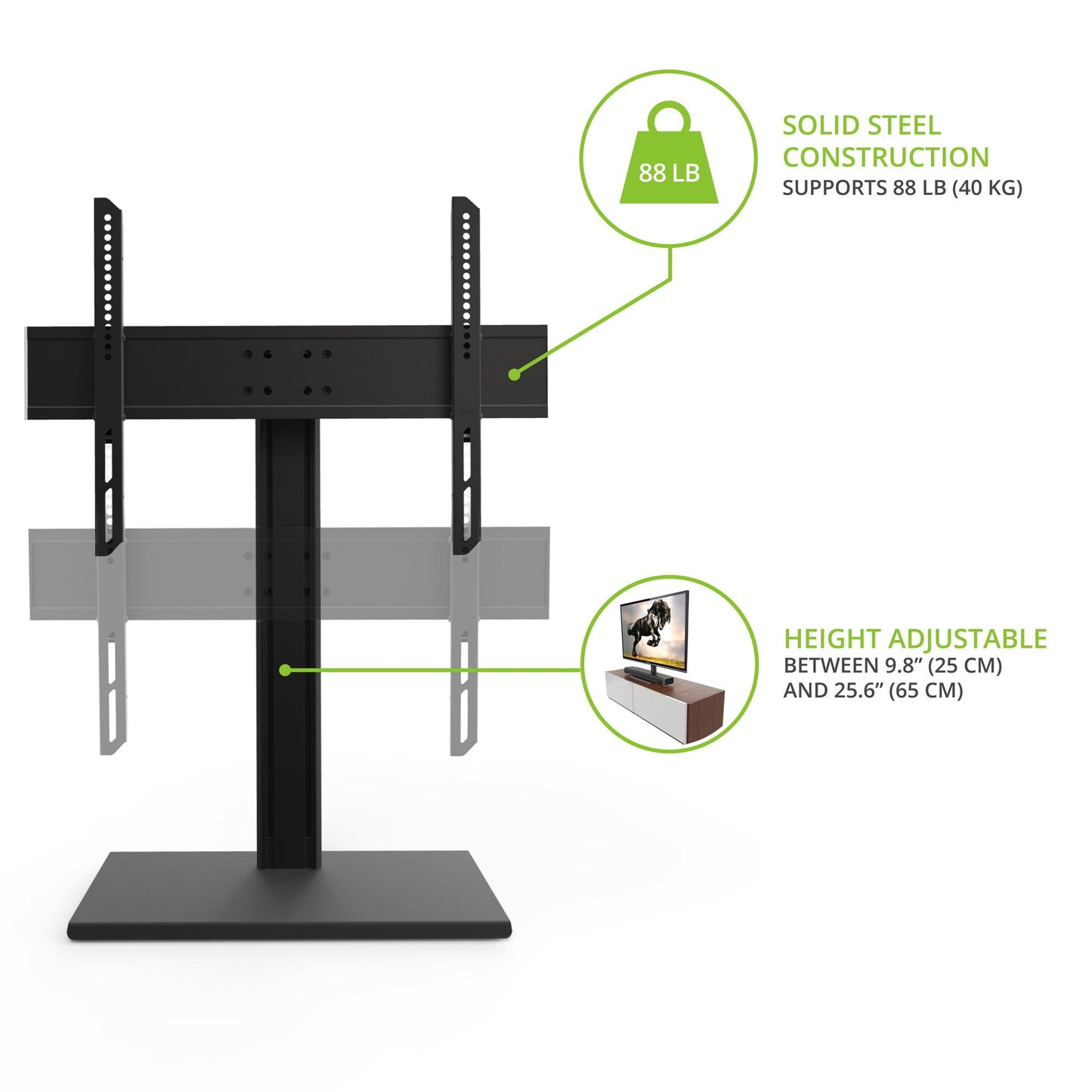 Kanto TTS100 Universal Tabletop TV Stand for 37 to 65 inch TVs Black