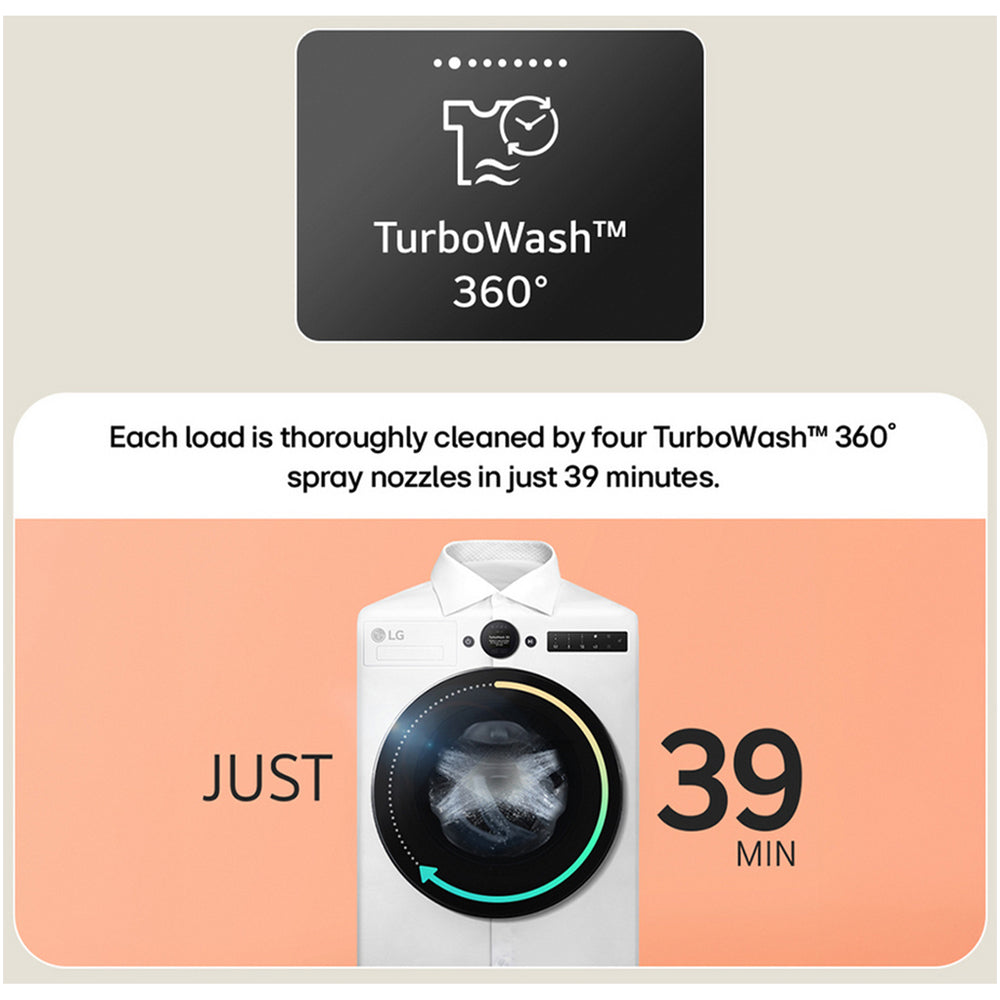 LG F4X7009TBB 9kg 1400 Spin AI Direct Drive Freestanding Washing Machine Black