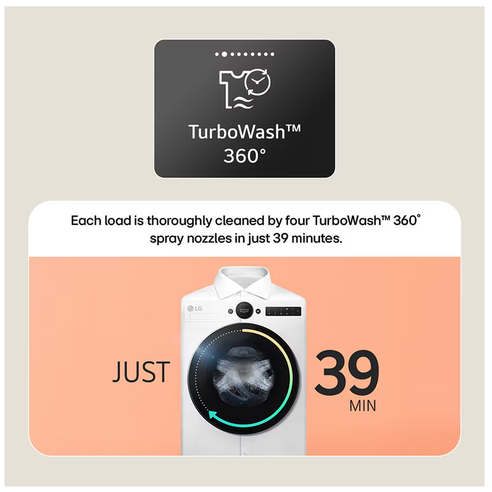 LG F4X7011TBB TurboWash360 11kg 1400 Spin AI Direct Drive Freestanding Washing Machine Black