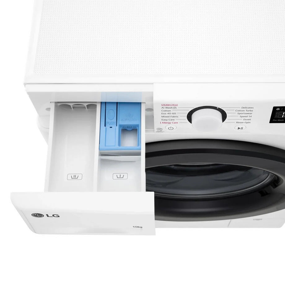 LG F4Y510WBLN1 10kg Steam 1400 Spin Freestanding Front Load Washing Machine White - A Rated