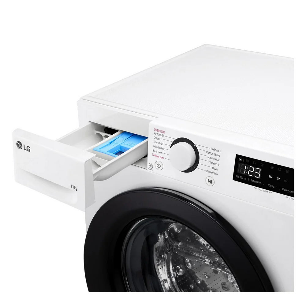 LG F4Y511WBLN1 11kg Steam 1400 Spin Freestanding Front Load Washing Machine White - A Rated