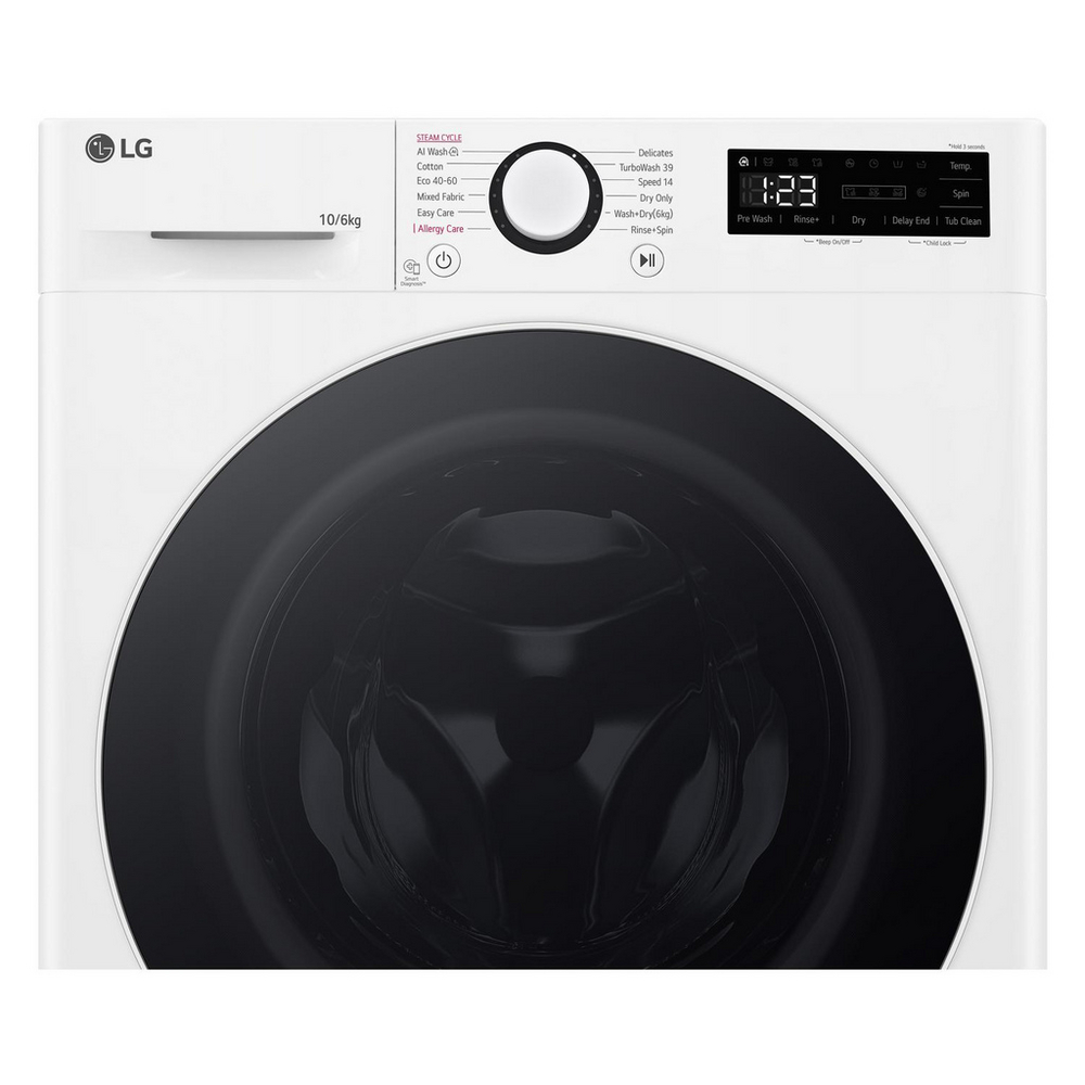 LG FWY706WWTN1 TurboWash360 10kg+6kg 1400 Spin AI Direct Drive Freestanding Washer Dryer White